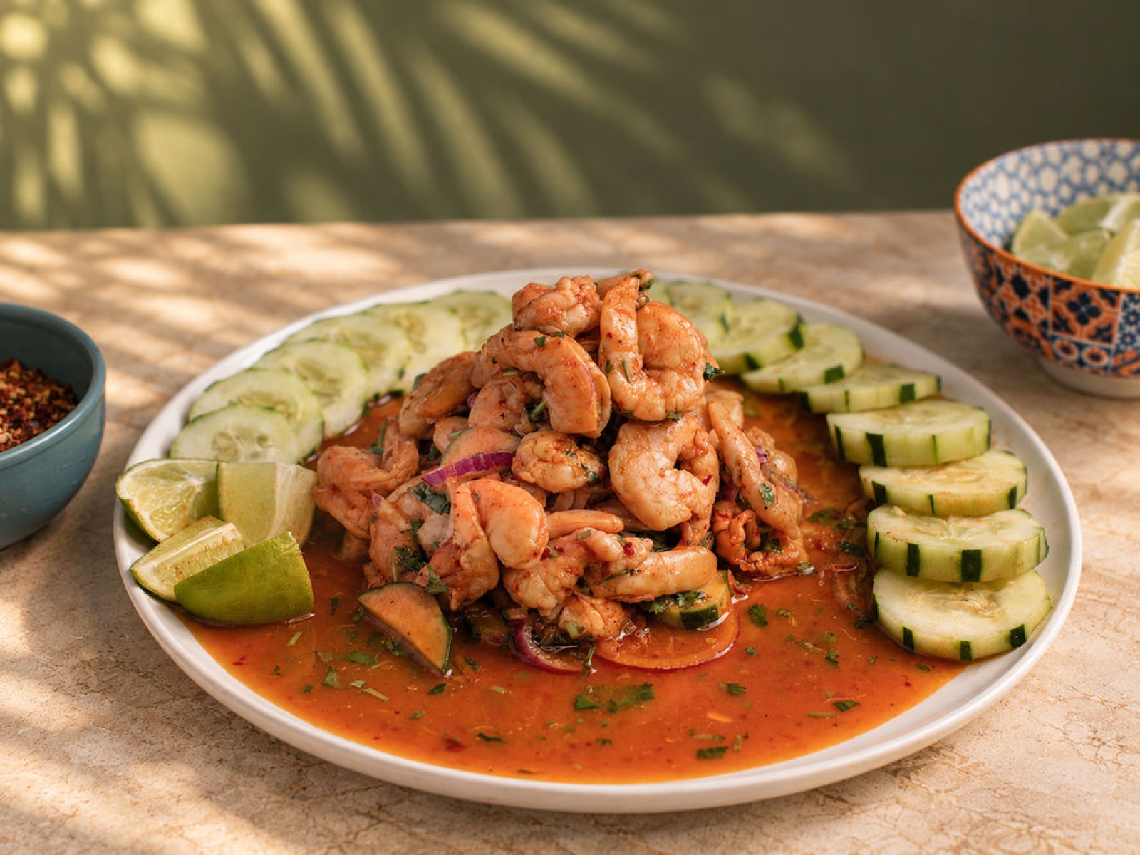 Aguachile rojo con pepino y limón